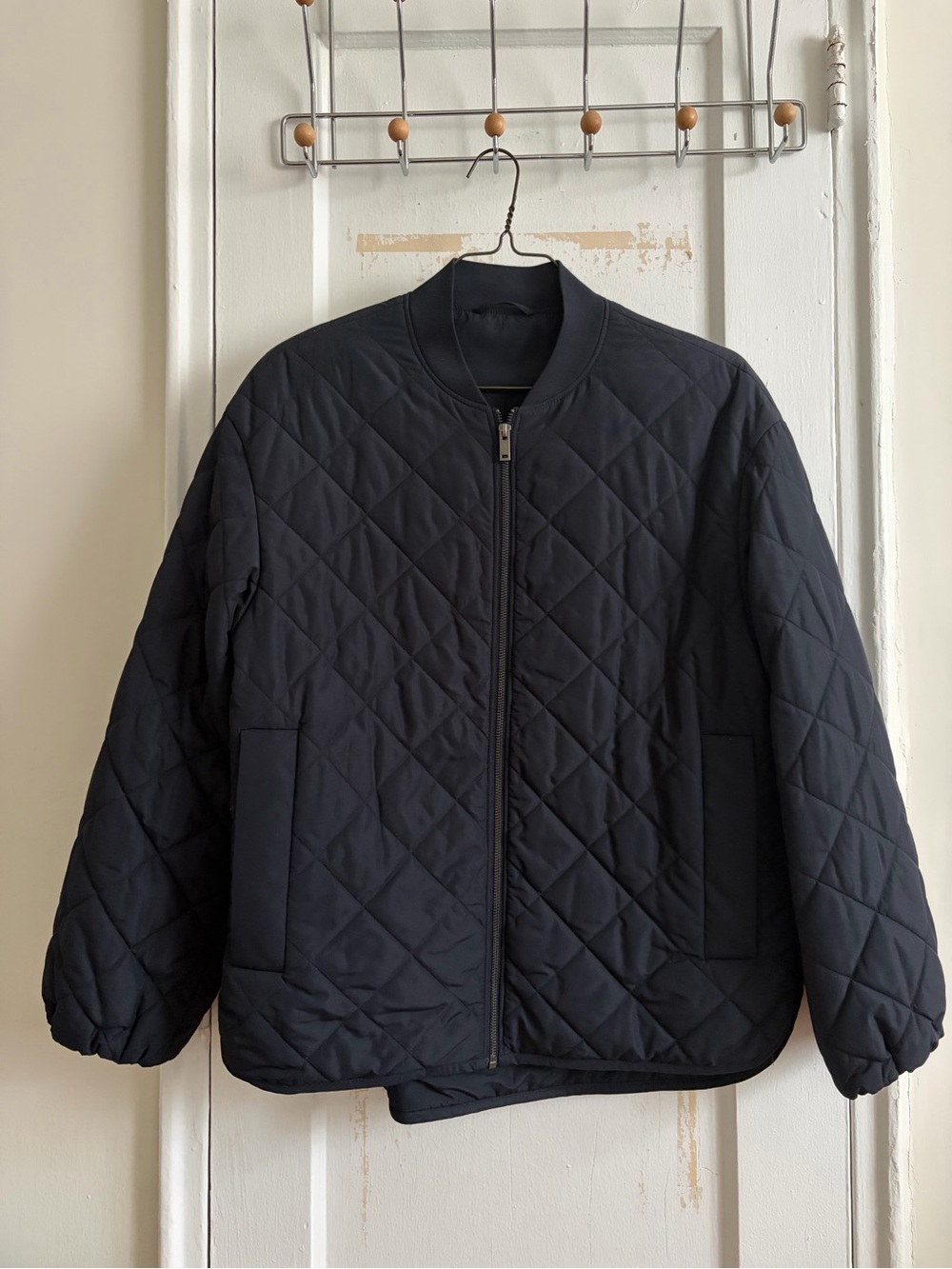 COS Navy Quilted Bomber Jacket